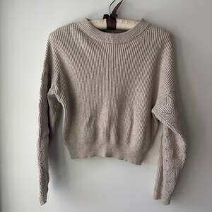 Poof Apparel Ribbed Knit Cropped Sweater Oatmeal Size Small